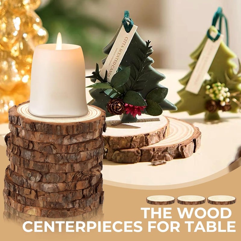 FSWCCK Unfinished Wood Slices for centerpieces,Round Wooden Discs with Tree Bark,Wood Cookies Circles for Crafts Christmas Ornaments,Wood Slice for Rustic Wedding Decoration (4"- 4 .7") - Image 5
